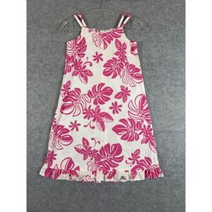 Bebe Tahiti Dress Kids Size 8 Pink White New Vintage Tropical Ruffle Hem